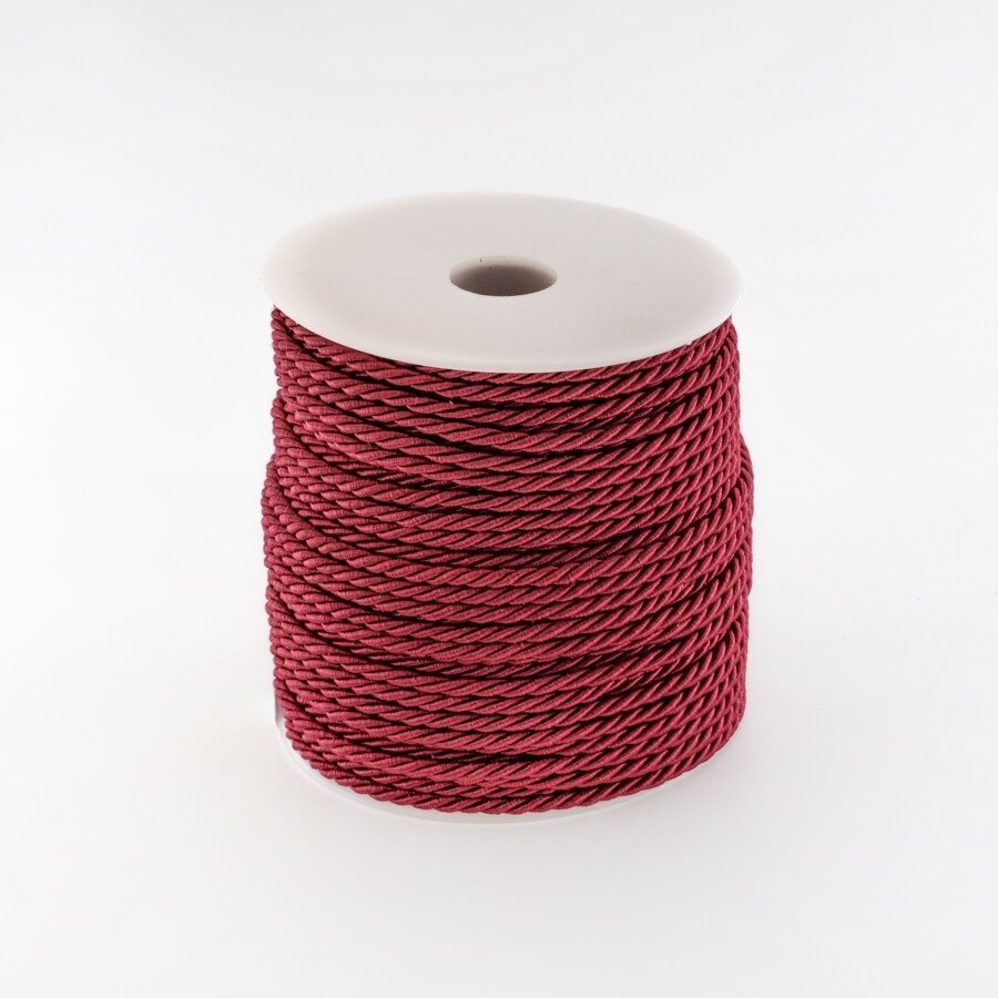 Twisted cord, #043 wine red, about 25-meter/spool, 6 mm