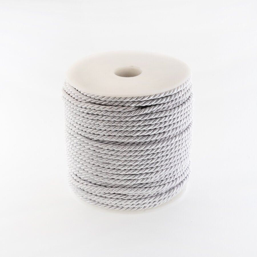 Twisted cord, #047 silver white, about 25-meter/spool, 6 mm