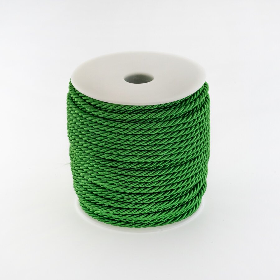 Twisted cord, #065 grass green, about 50-meter/spool, 5 mm
