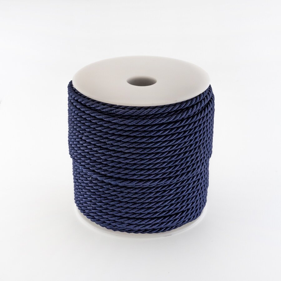 Twisted cord, #070 dark ink blue, about 50-meter/spool, 3 mm