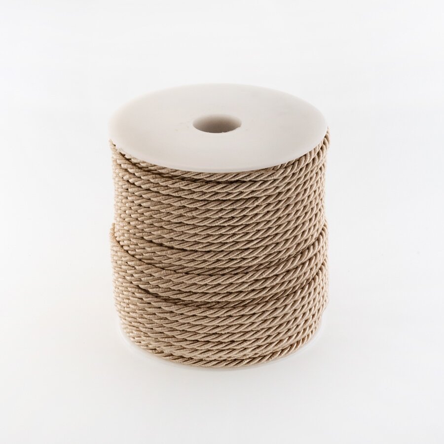 Twisted cord, #130 milk coffee, about 25-meter/spool, 6 mm