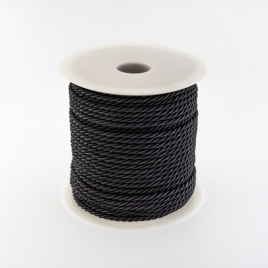 Twisted cord, #137 black, about 20-meter/spool, 8 mm