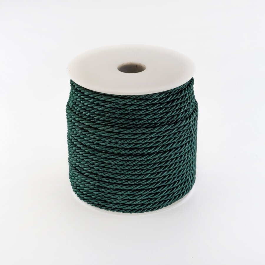 Twisted cord, #142 dark pine green, about 25-meter/spool, 6 mm
