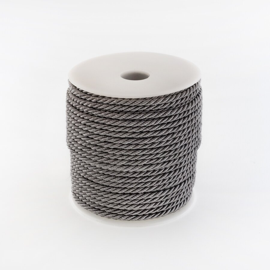 Twisted cord, #155 stone grey, about 50-meter/spool, 3 mm