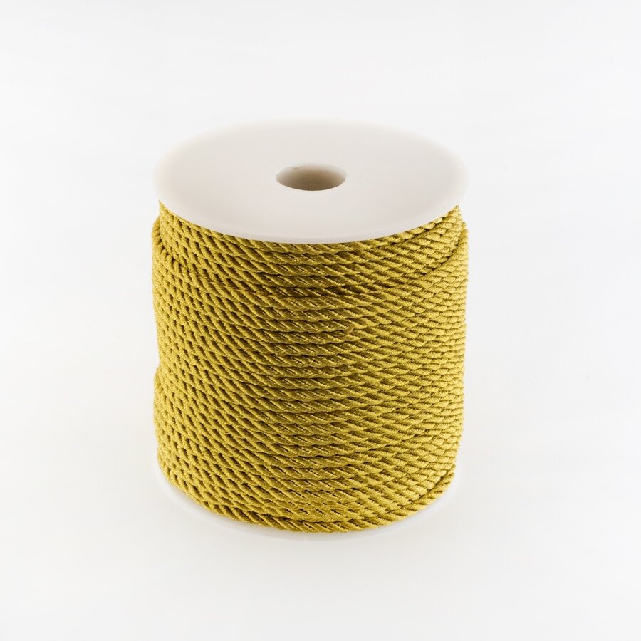 Twisted cord, #186 metallic greenish gold, about 50-meter/spool, 3 mm