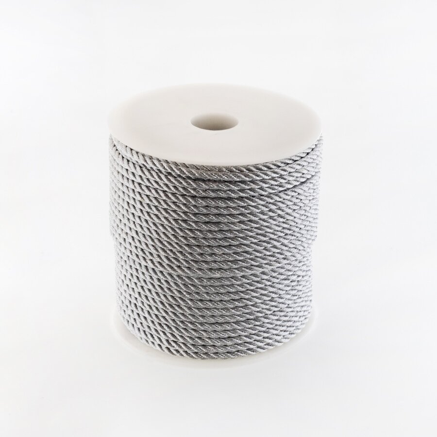 Sukta virvė, #187 nikelio pilka metallic spalva, apie 50 metrų/ritė, 3 mm