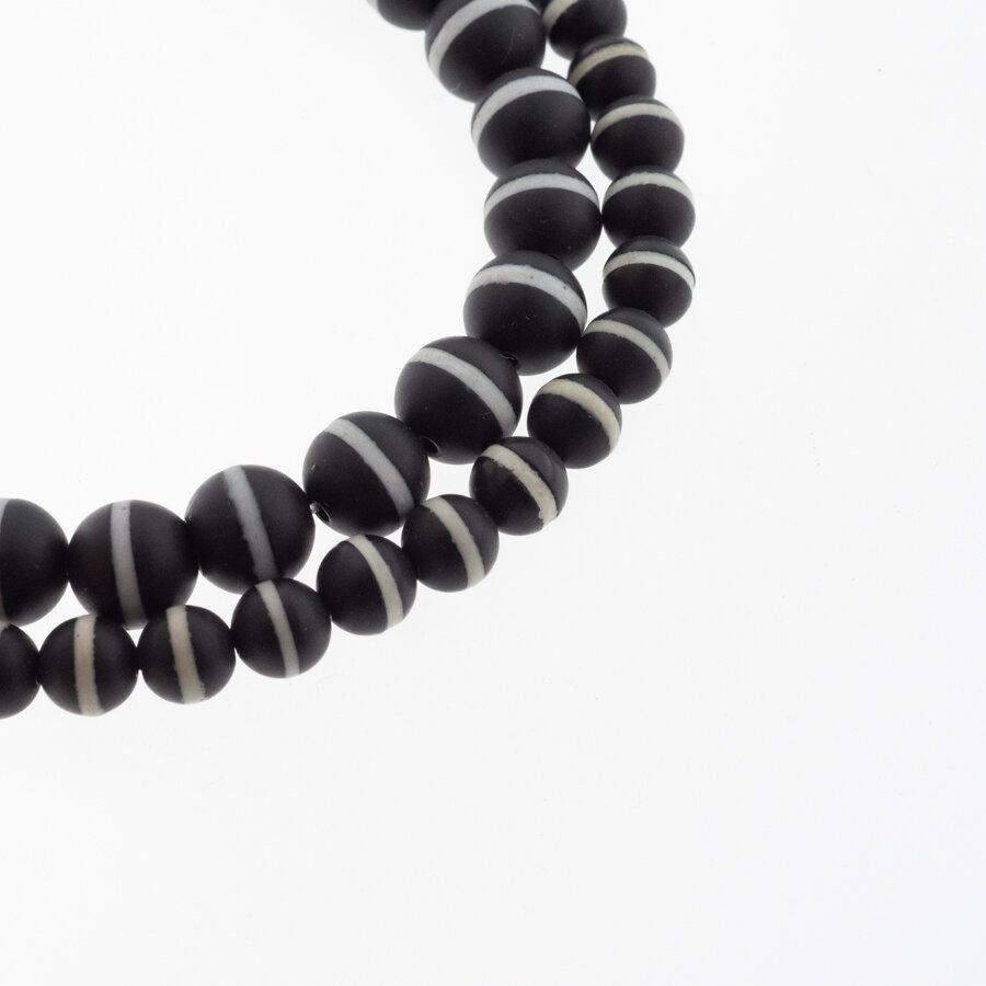 Tibetan Style Dzi Agate, Natural, A Grade, Dyed, Matte Round Bead, Banded Black-White, 37-39 cm/strand, 6, 8, 10, 12, 14 mm Tibetan Style Dzi Agate, Natural, A Grade, Dyed, Matte Round Bead, Banded Black-White, 37-39 cm/strand, 6, 8, 10, 12, 14 mm