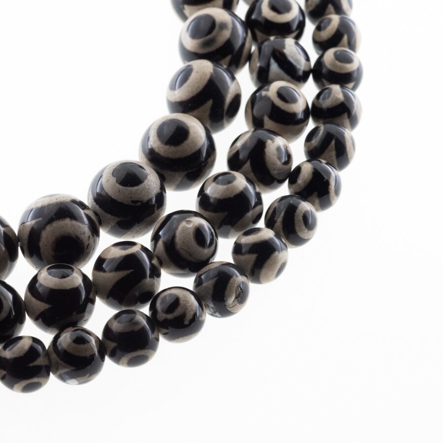 Tibetan Style Dzi Agate, Natural, B Grade, Dyed, Round Bead, Eyed Beige-Black, 37-39 cm/strand, 8, 10, 12 mm Tibetan Style Dzi Agate, Natural, B Grade, Dyed, Round Bead, Eyed Beige-Black, 37-39 cm/strand, 8, 10, 12 mm