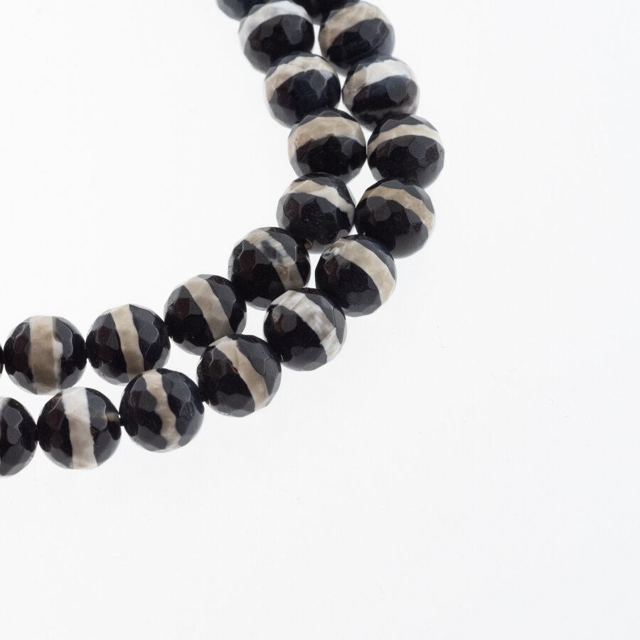 Tibetan Style Dzi Agate, Natural, B Grade, Dyed, Faceted Round Bead, Banded Black-White, 37-39 cm/strand, 8, 10, 12 mm Tibetan Style Dzi Agate, Natural, B Grade, Dyed, Faceted Round Bead, Banded Black-White, 37-39 cm/strand, 8, 10, 12 mm