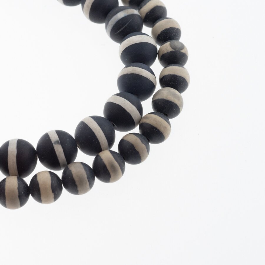 Tibetan Style Dzi Agate, Natural, B Grade, Dyed, Matte Round Bead, Banded Black-White, 37-39 cm/strand, 8, 10, 12 mm Tibetan Style Dzi Agate, Natural, B Grade, Dyed, Matte Round Bead, Banded Black-White, 37-39 cm/strand, 8, 10, 12 mm