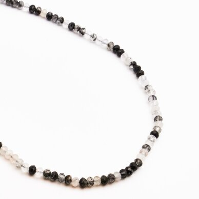 Tourmalinated Quartz, natural, B quality, faceted, abacus rondelle bead, 37-39 cm/string, 6x4 mm Tourmalinated Quartz, natural, B quality, faceted, abacus rondelle bead, 37-39 cm/string, 6x4 mm