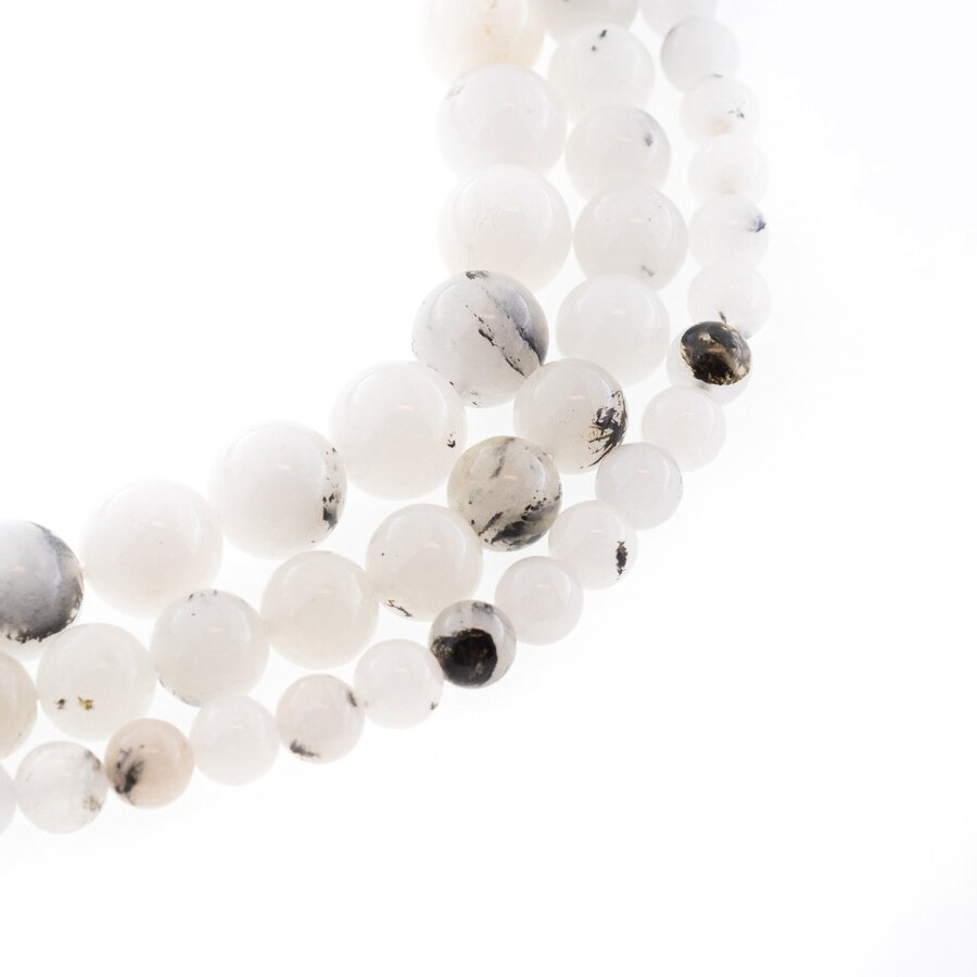 Tourmalinated Quartz, Imitation, B Grade, Round Bead, White-Black, 37-39 cm/strand, 4, 6, 8, 10, 12 mm