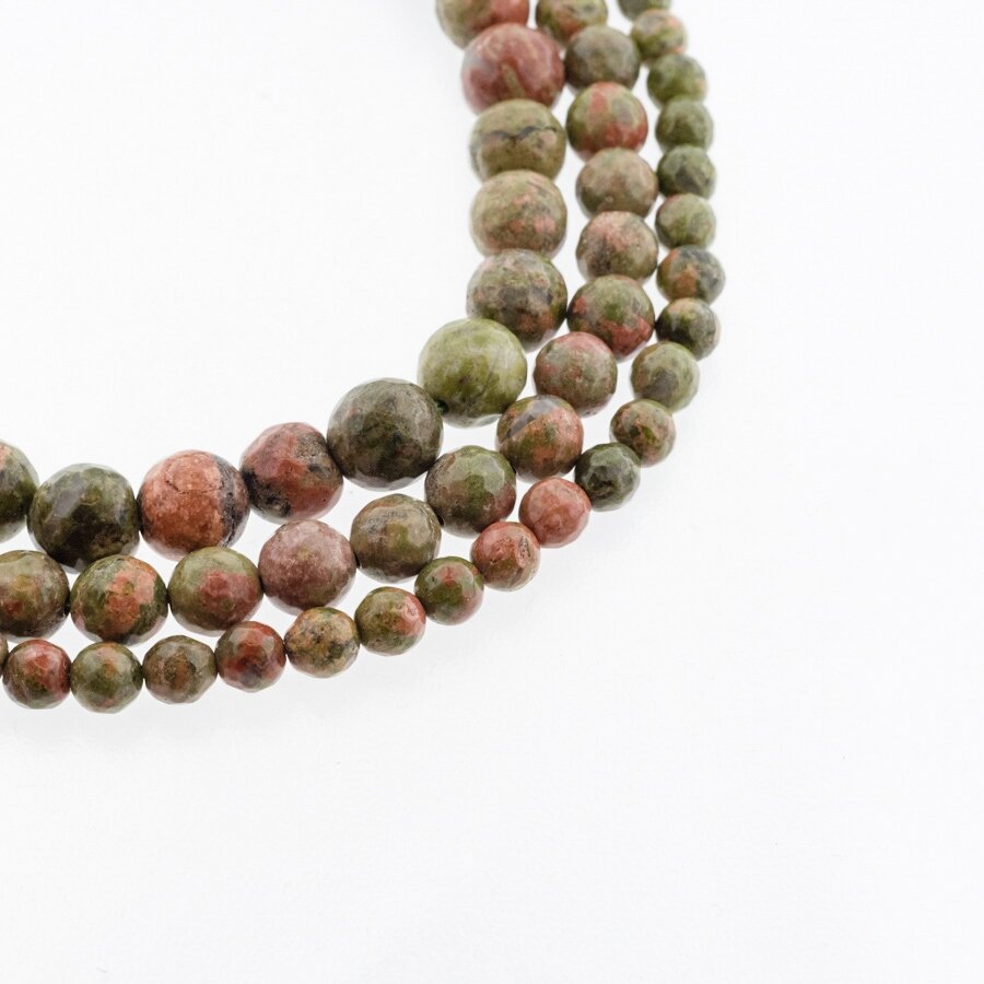 Unakite, Natural, B Grade, Faceted Round Bead, Green-Terracotta, 37-39 cm/strand, 4, 6, 8, 10, 12 mm Unakite, Natural, B Grade, Faceted Round Bead, Green-Terracotta, 37-39 cm/strand, 4, 6, 8, 10, 12 mm