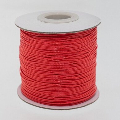 Vaškuota poliesterinė virvelė, #01 raudona spalva, apie 180 metrų/ritė, 0.5 mm