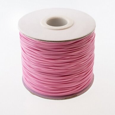 Vaškuota poliesterinė virvelė, #14 šviesiai rožinė spalva, apie 180 metrų/ritė, 0.5 mm