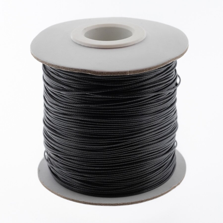 Waxed polyester cord, #07 black, about 180-meter/spool, 1.5 mm Waxed polyester cord, #07 black, about 180-meter/spool, 1.5 mm