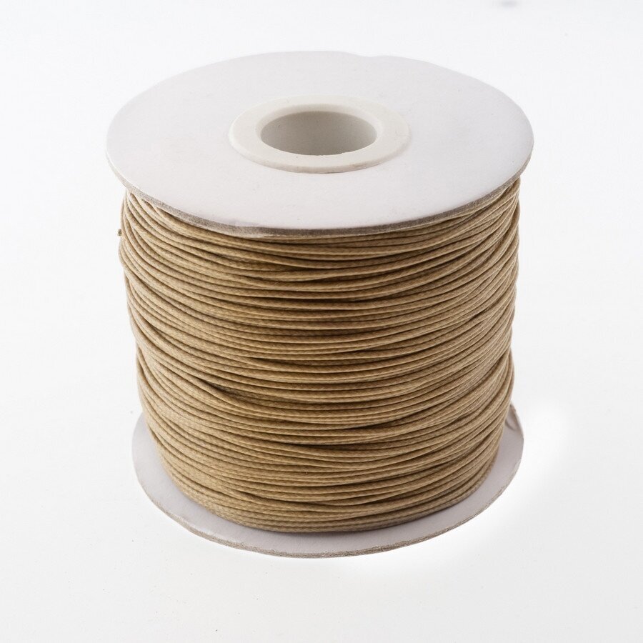 Waxed polyester cord, #34 light khaki, about 180-meter/spool, 0.8 mm