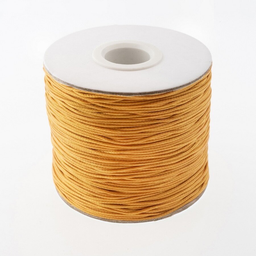 Vaškuota poliesterinė virvelė, #50 garstyčių geltona spalva, apie 180 metrų/ritė, 0.8 mm
