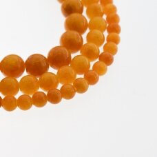 "Žadeitas" (dolomitinis marmuras), natūralus, dažytas, apvali forma, #Y08 oranžinė spalva, 37-39 cm/gija, 6, 8, 10, 12 mm