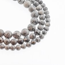 Map Jasper/Black Lace Marble, Natural, Round Bead, Grey, 37-39 cm/strand, 4, 6, 8, 10, 12 mm